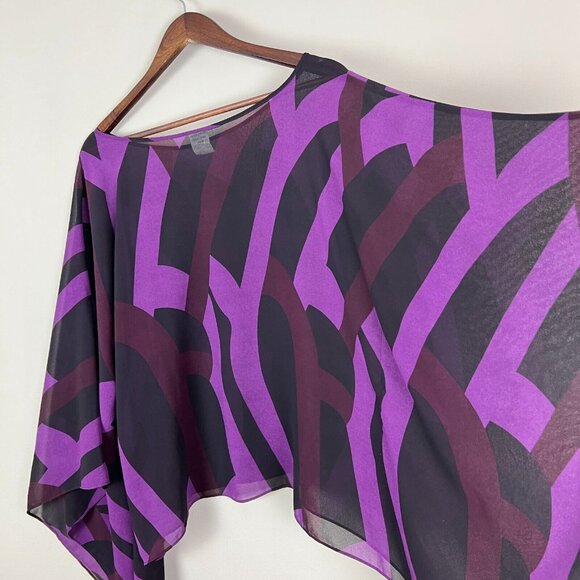 Draped Blouse Top Womens Large‎ Purple Black Sheer Geometric Statement Sleeve 14 - Picture 14 of 16